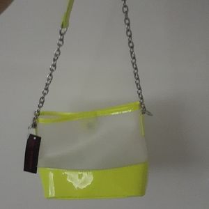 Clear vinyl neon yellow shoulder purse